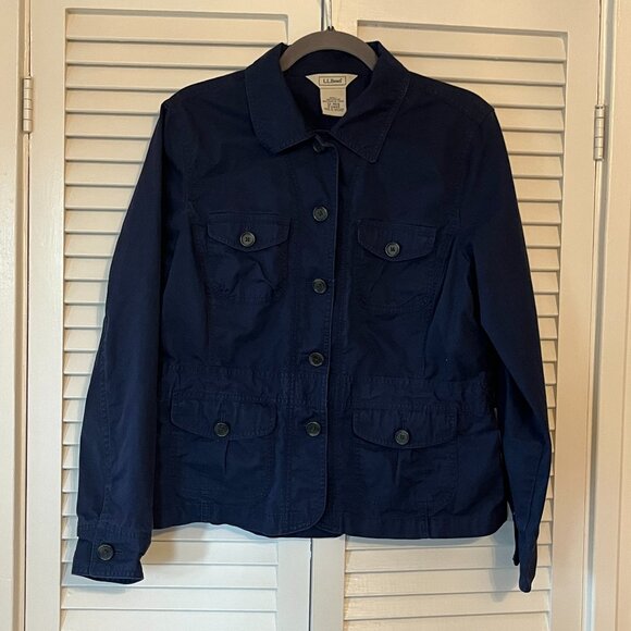 L.L. Bean women's jacket 12 navy blue utility 100% cotton casual military - Picture 1 of 8